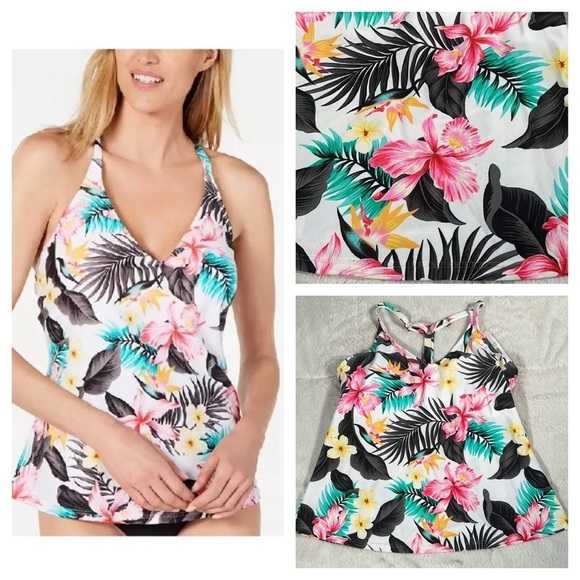 Island Escape Swim Island Escape Hawaiian Bloom Underwire Tankini Top size 6 NEW - Picture 1 of 16